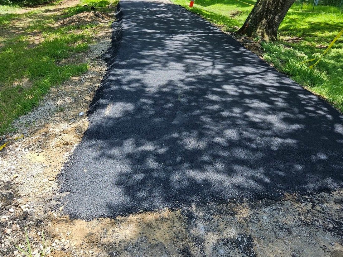 New residential asphalt through a wooded lot